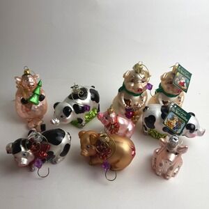 Lot of 9 Vintage Glass Pig Ornaments Merck Family‎ Old World Christmas & Others